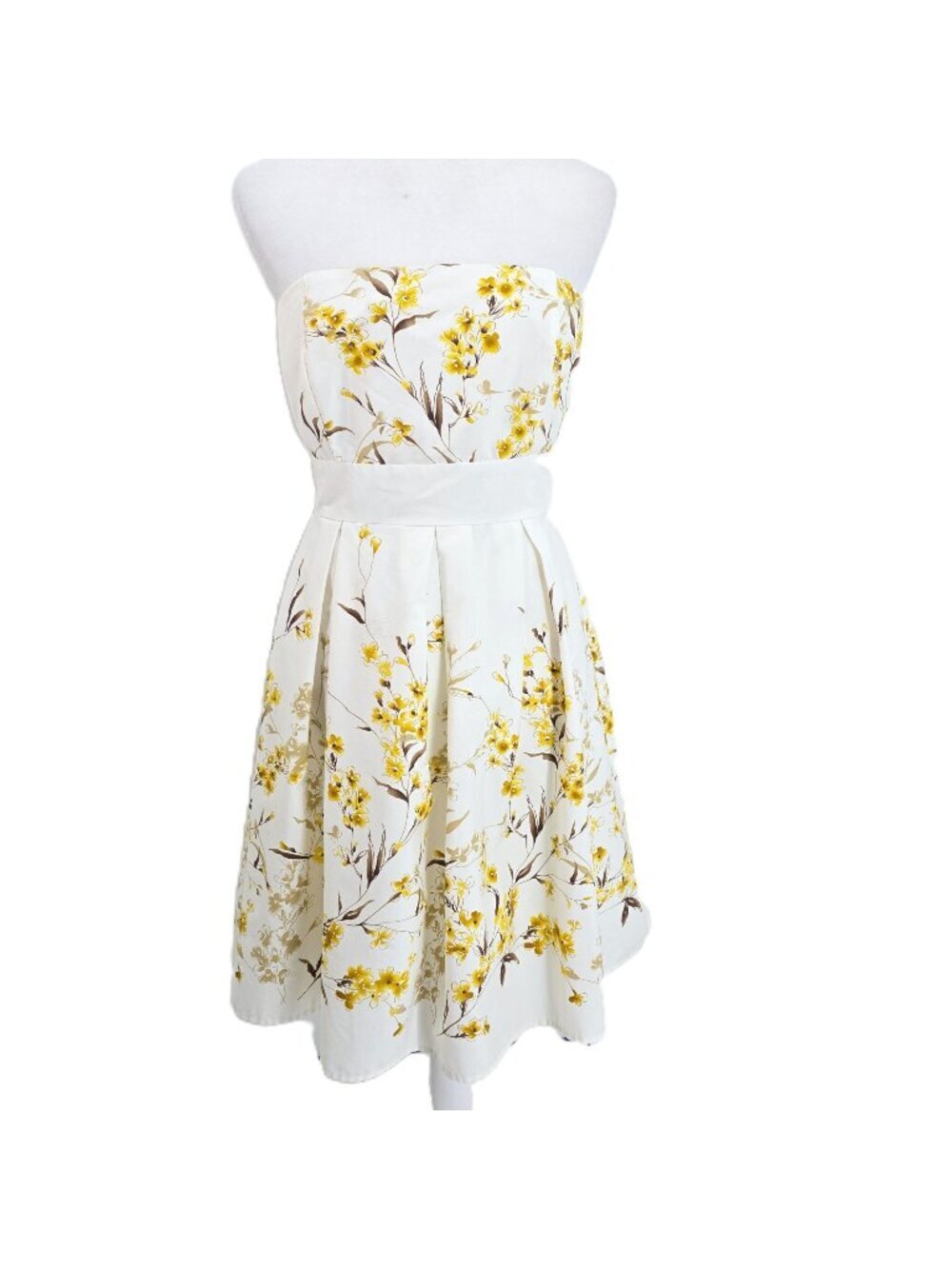 Vintage Women's White Yellow Strapless Fit Flare Dainty Mini Dress Women 10